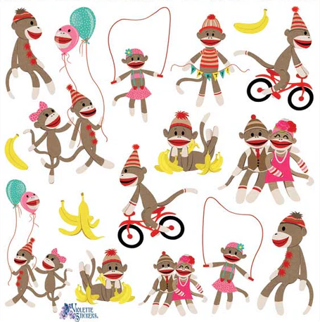 BULK BUY: 50 sheets Sock Monkey stickers